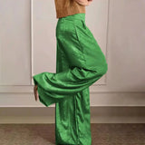 High Waist Casual Metallic Wide-Leg Pants