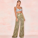 Silver High-Waisted Straight-Leg Casual Pants for Women