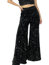 Women’s Casual Loose Wide Leg Pants – Elastic Band High Waist Sequin Trousers