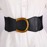 Stretchy Elastic Cinch Waist Belt with Big Gold Alloy Buckle