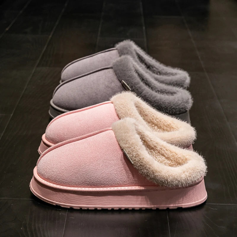 Fluffy Slippers for Men and Women: Winter Anti-Slip Fur Lined House Slippers