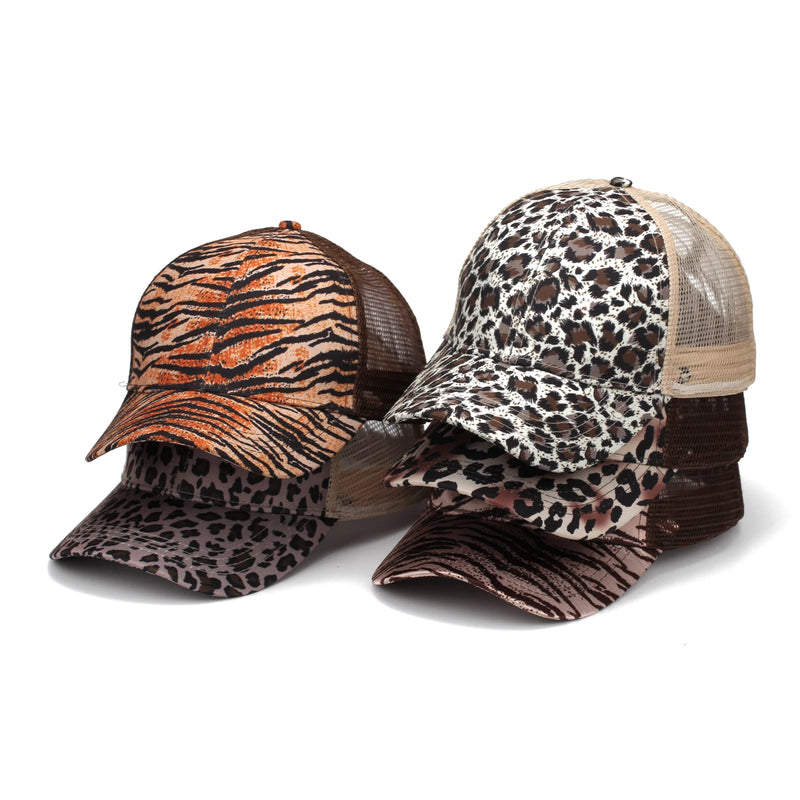 Leopard Print High Ponytail Ball Cap