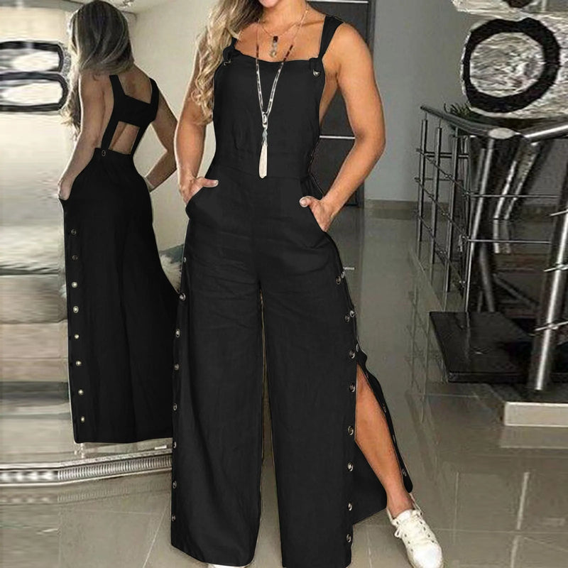 Sleeveless Cotton Strappy Pants with Button Openings