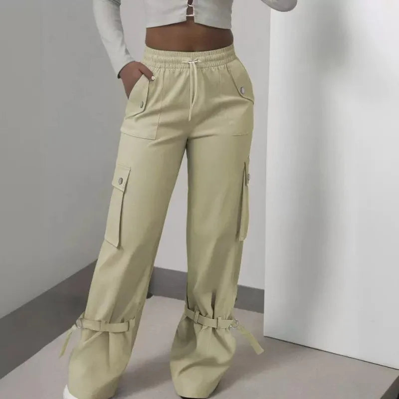 Women's Solid Color Casual Multi-Pocket Cargo Pants