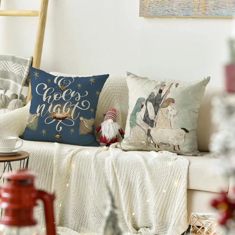  O-Holy Night Christmas Throw Pillow Covers - Set of 4