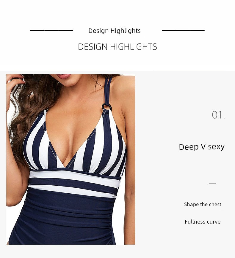 Slim Fit Fancy Vintage Stripe Swimsuit