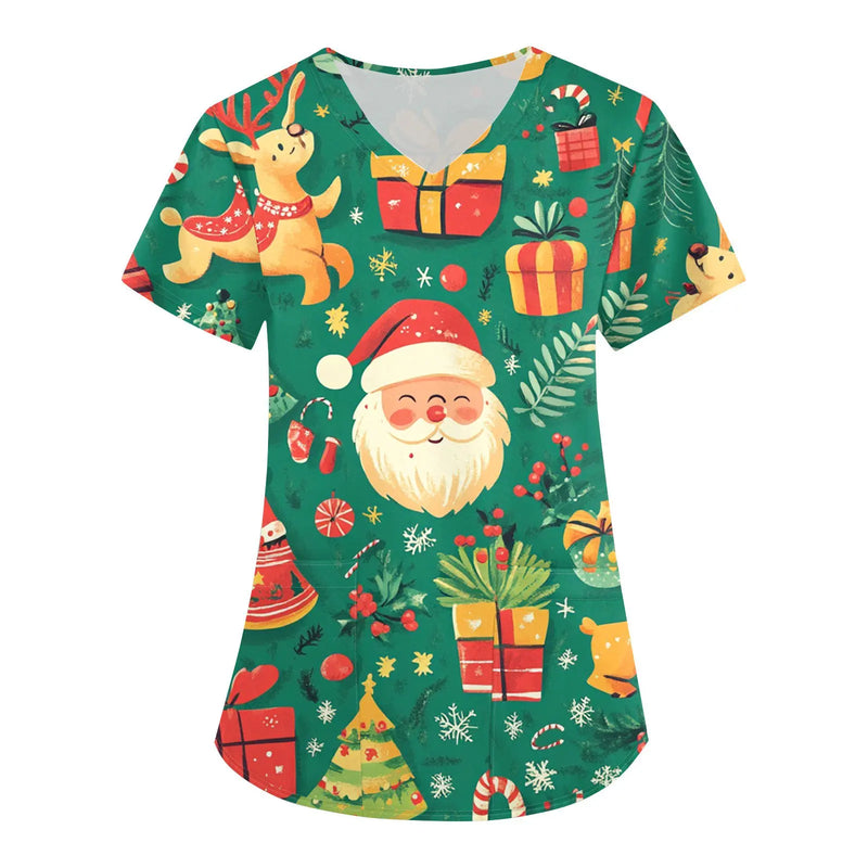 Holiday Scrubs Nurse Uniform Tops