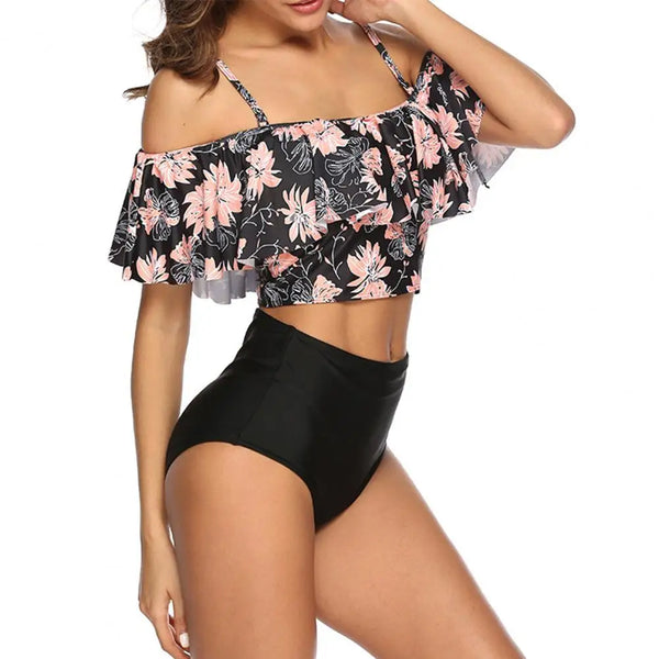 Colorful Print Ruffle Padded Summer Bathing Suit