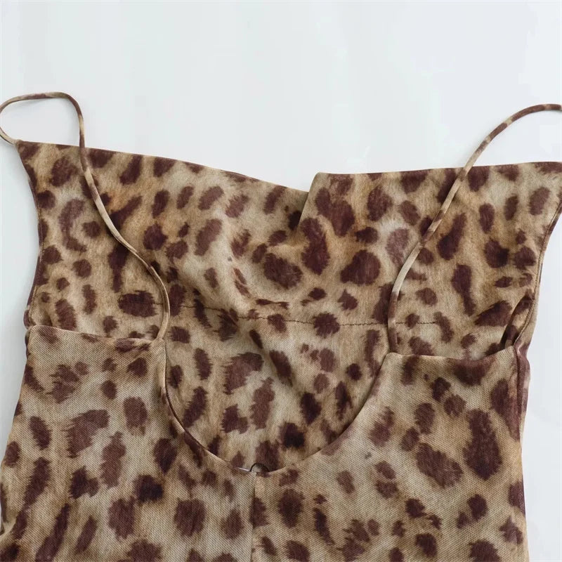 Leopard Tulle Backless Slip Dress