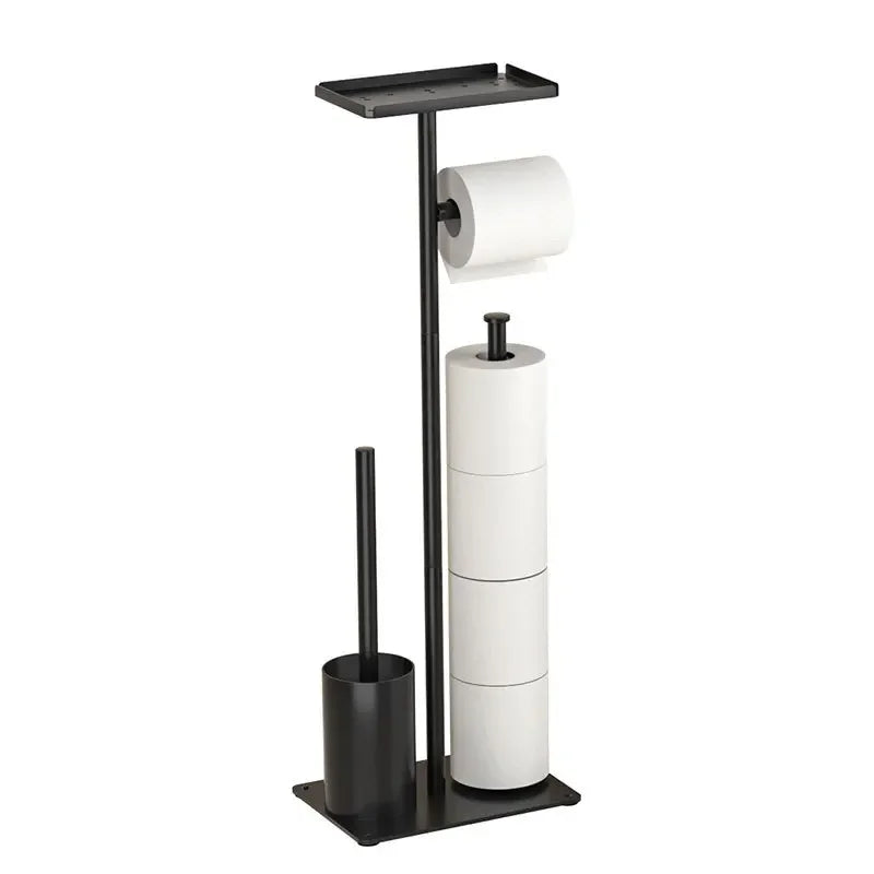 Free Standing Toilet Tissue Holder with Cleaning Brush and Top Shelf Storage