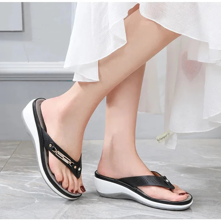 New Fashion Metal Button Slides - Wedge Beach Sandals