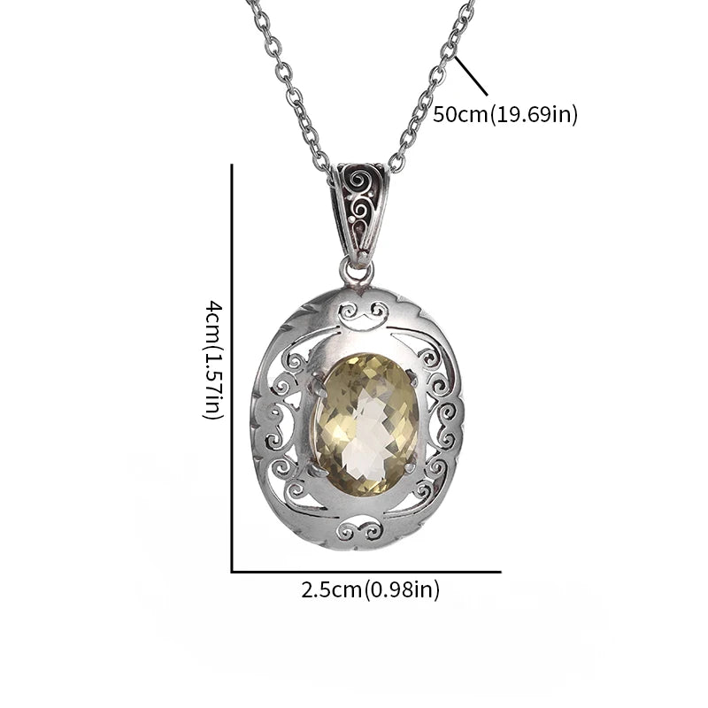 Exquisite Oval Yellow Gemstone Crystal Petal Pendant Necklace