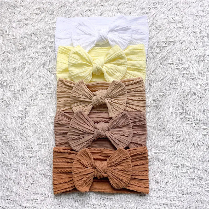 5Pcs/Set Cute Headbands: Soft Elastic Bow knit