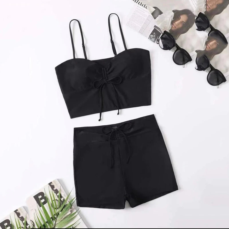 Black Drawstring Swimwear Bikini Set