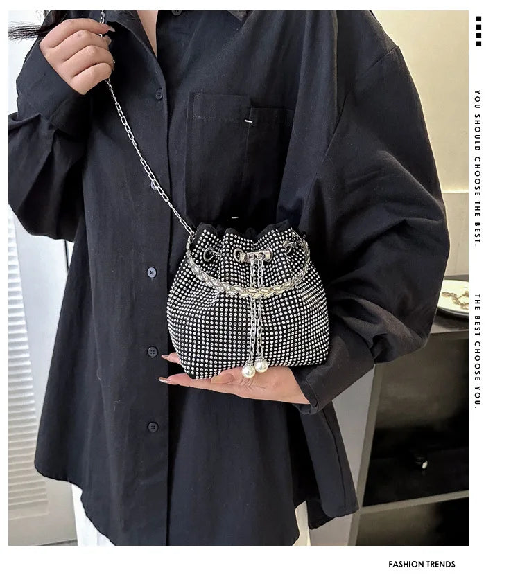 Luxury Shiny Diamond Drawstring Evening Vintage Clutch Purse