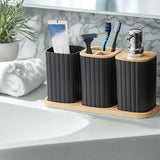 Bathroom Set Soap Dispenser, Toothbrush Cup, and Bamboo Tray Set