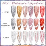 3 IN 1 Platinum Rose Gold Magnetic Gel Nail Polish - Moonlight Magnetic Gel Varnish with Glitter