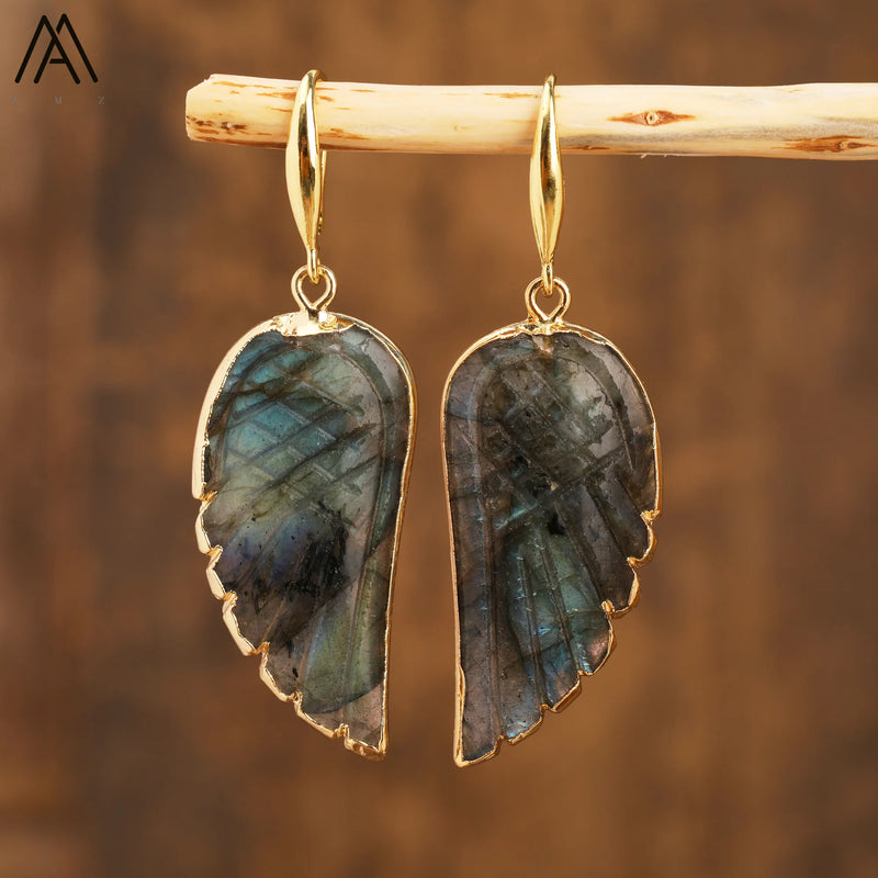 Labradorite Angel Wings Dangle Earrings