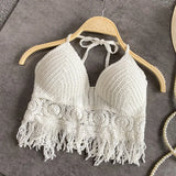 Crochet Knit Backless Hollow Tassel Tank Top