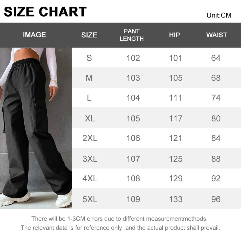 Fashion Solid High Elastic Waist Pocket Straight Cargo Pants