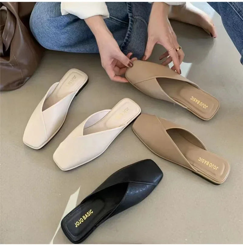 Women Mules Designer Square Toe Summer Ladies Fashion Slippers