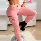 Casual Zipper Trousers with Belt