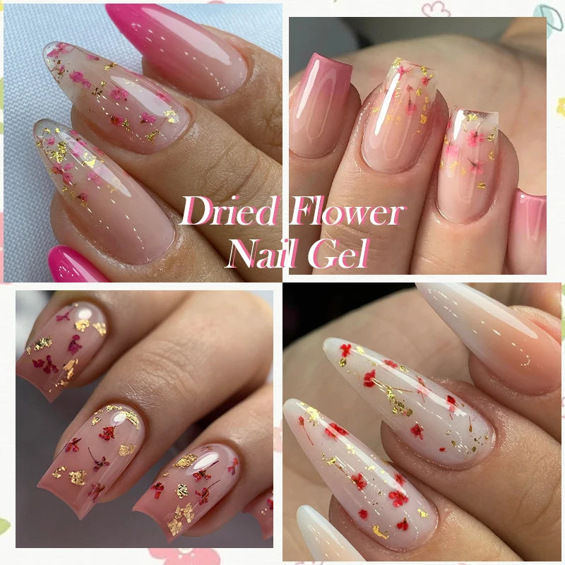 LILYCUTE 8ml Pink Dried Flower Gel Nail Polish – Natural Flower Fairy Nail Art Gel, Soak Off – UV/LED Varnish for Nails DIY