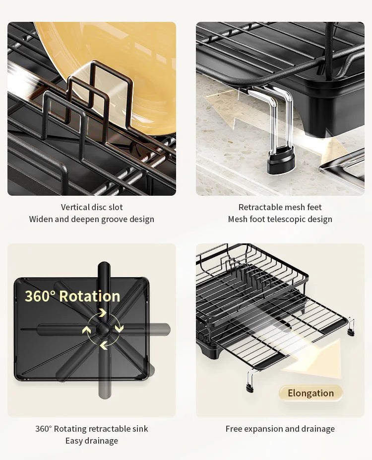 Dish Drying Rack with Drainboard – Expandable Kitchen Rack