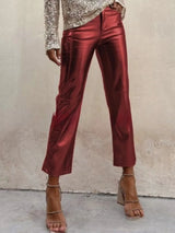 PU Faux Leather Pants - Zipper Classic Leather Slim Cropped Pants