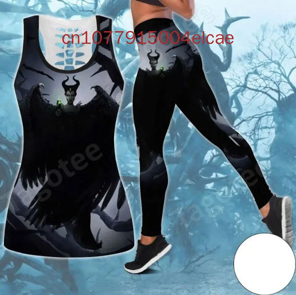 Disney Maleficent Women's Hollow Vest+ Leggings Yoga Set