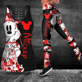 Leopard Mickey Hollow Vest + Leggings Yoga Suit