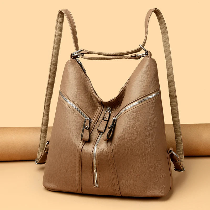 Soft Leather Backpack - Shoulder Crossbody Bag