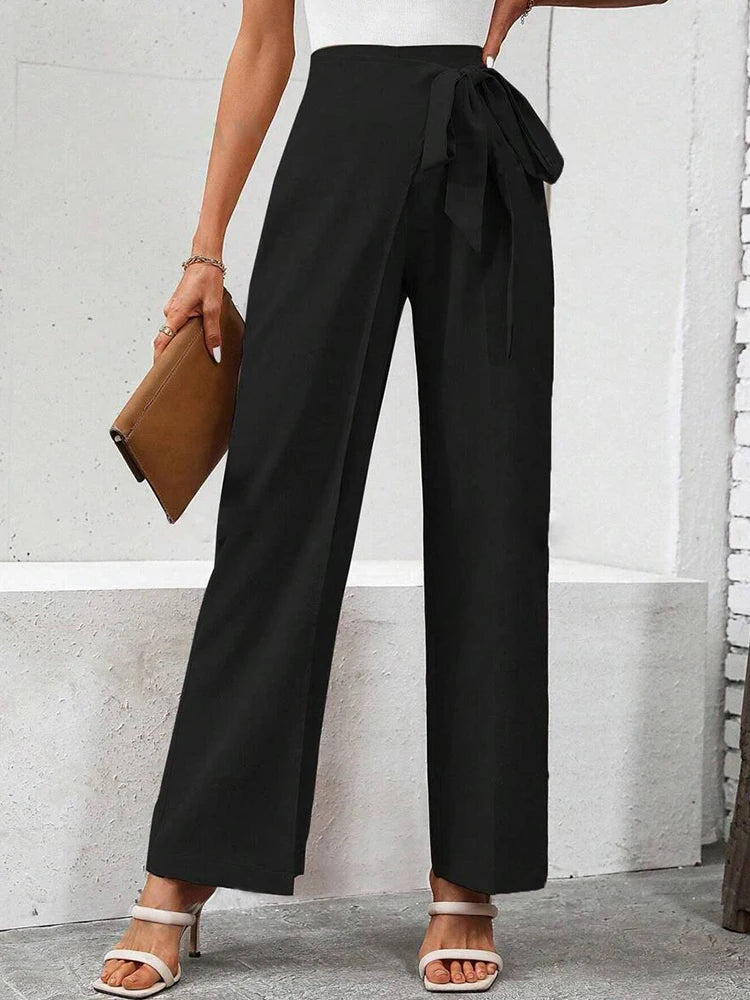 Women's High-Waist Loose Wide Leg Pants with Bow