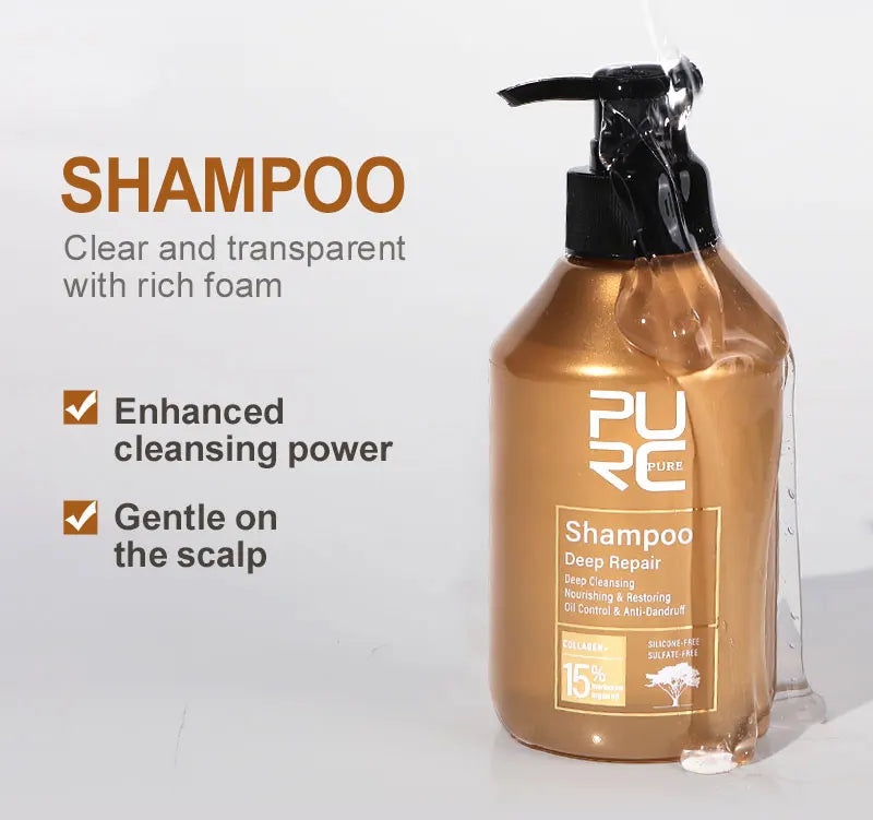 PURC Shampoo & Conditioner Hair Care Set – Moroccan Oil, Collagen, Keratin – Deep Repair and Anti-Dandruff Treatment