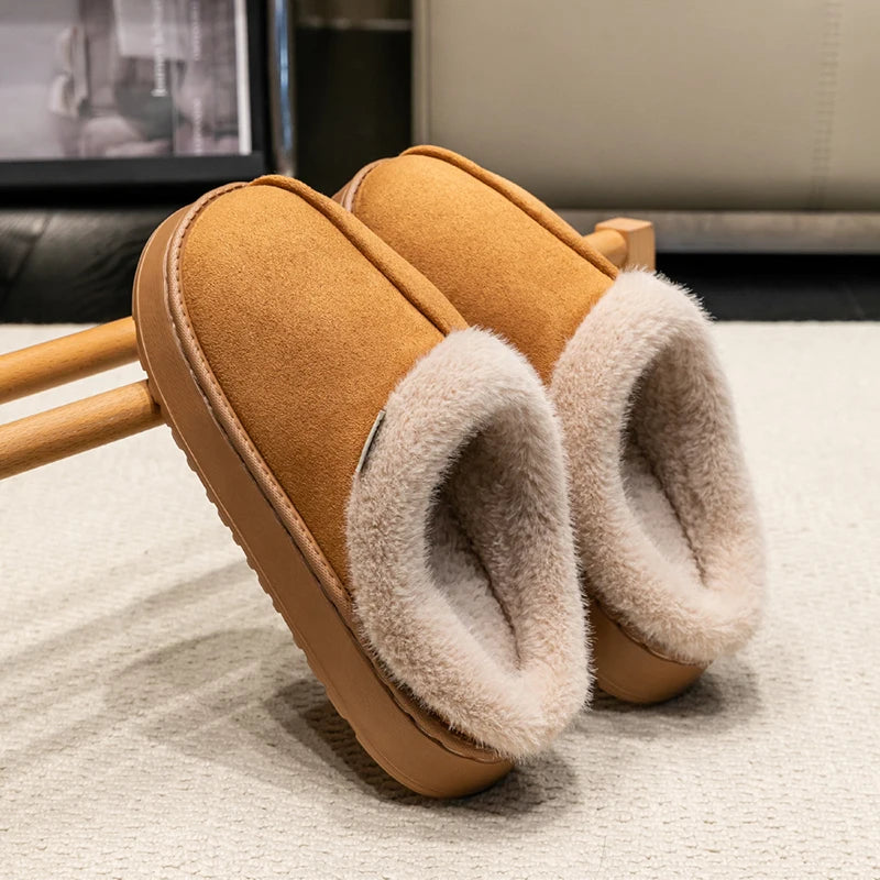 Fluffy Slippers for Men and Women: Winter Anti-Slip Fur Lined House Slippers