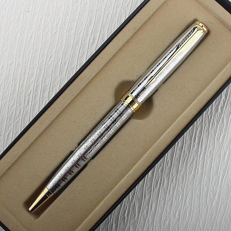 Luxury Metal Ballpoint Pen - Stainless Steel with Golden Trim