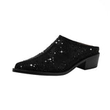 Diamond Pointed Middle Heel Large Baotou Muller Slippers