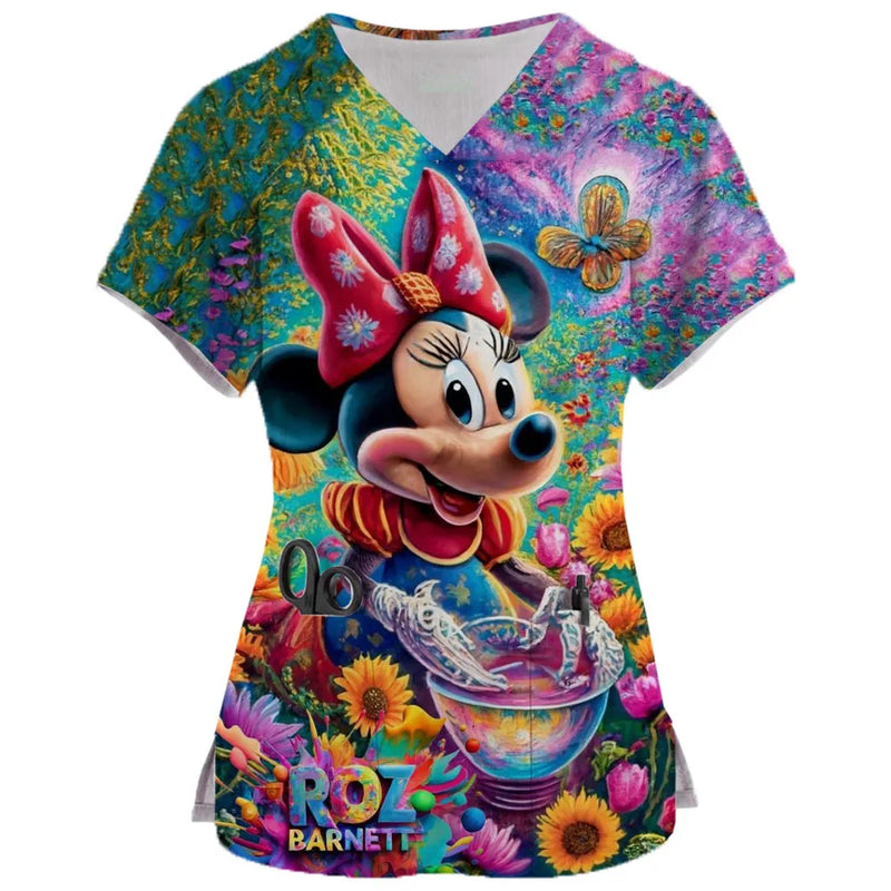 Disney Mickey or Stitch Print Medical Scrub Tops