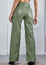 High Waist Straight Leg Slimming Leather Pants