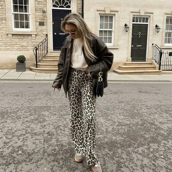 Animal Print High-Waisted Vintage Casual Baggy Pants