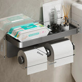 Wall Mounted Double Toilet Paper Roll Holder with Storage Tray