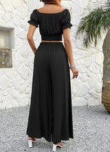 Solid Color Crop Top Wide Leg Pants Set