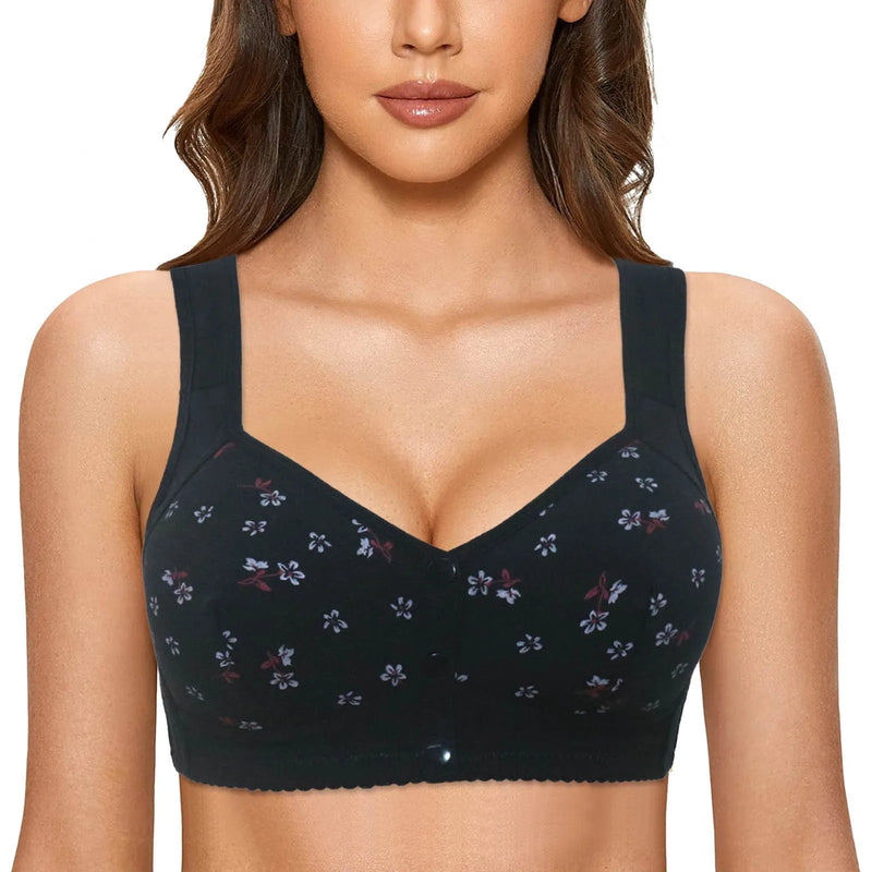 Lace Front Button Floral Printed Shaping Cup Underwire Bra