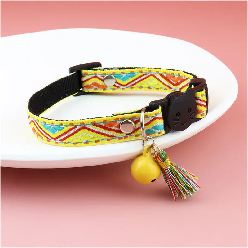 Adjustable Cat Collar with Tassels and Bells