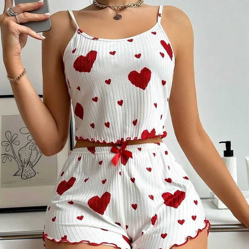 Hearts Shorts Casual Homewear Pajamas