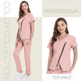 Medical Scrubs Set: Zippered Top with Tapered Leg Pants