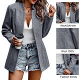 Women's Business Casual Wool Blazer with Flap Pockets