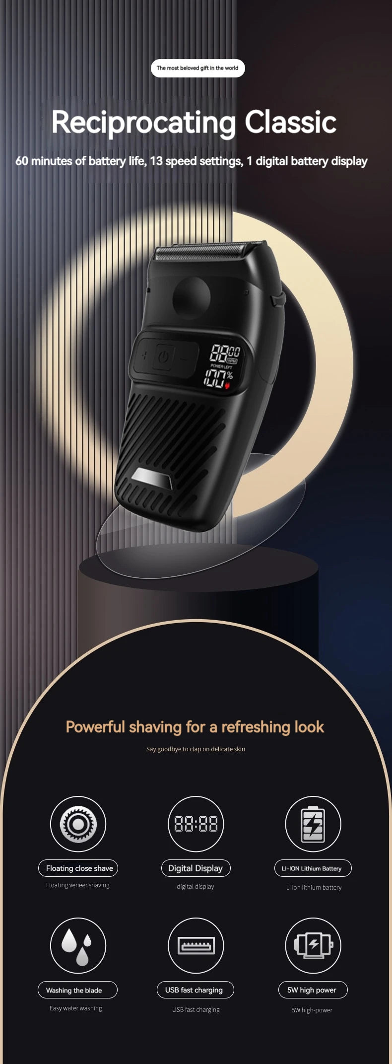 Electric Shaver - Three-Speed Adjustable Rechargeable Shaver