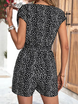 Benuynffy V-neck Print Belted Jumpsuit Romper