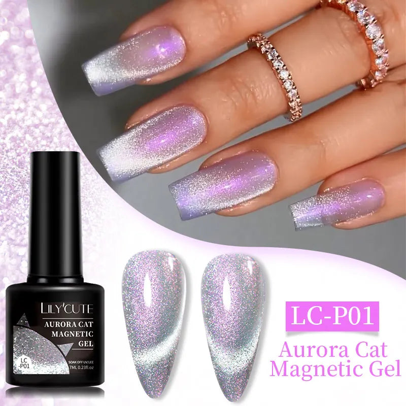 3 IN 1 Platinum Rose Gold Magnetic Gel Nail Polish - Moonlight Magnetic Gel Varnish with Glitter